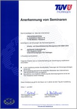 сертификат TÜV Akademie семинара